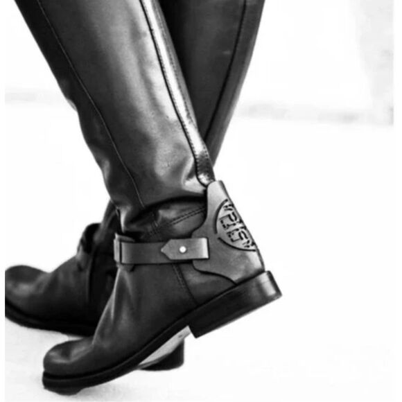 TORY BURCH Black Derby Tall Leather Riding Boots Womens 6 US - Picture 1 of 13